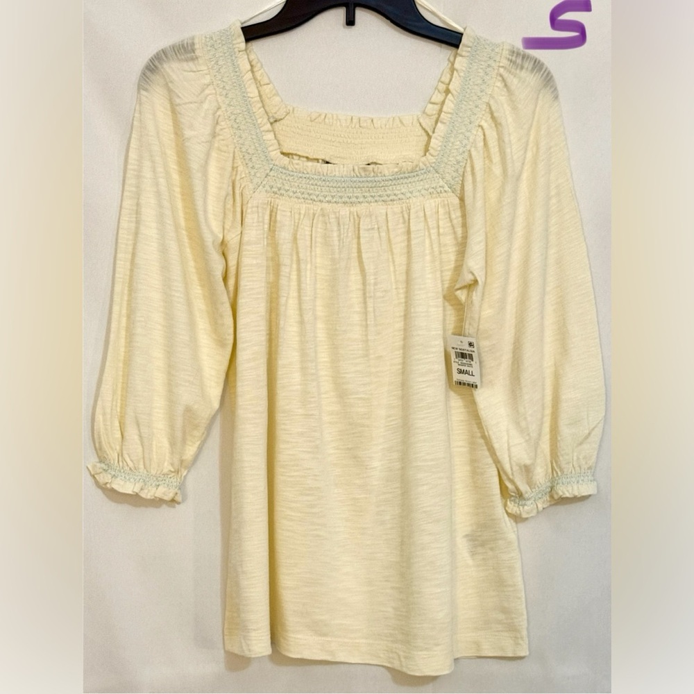 Style & Co. Cream Smocked 3/4 Sleeve Blouse